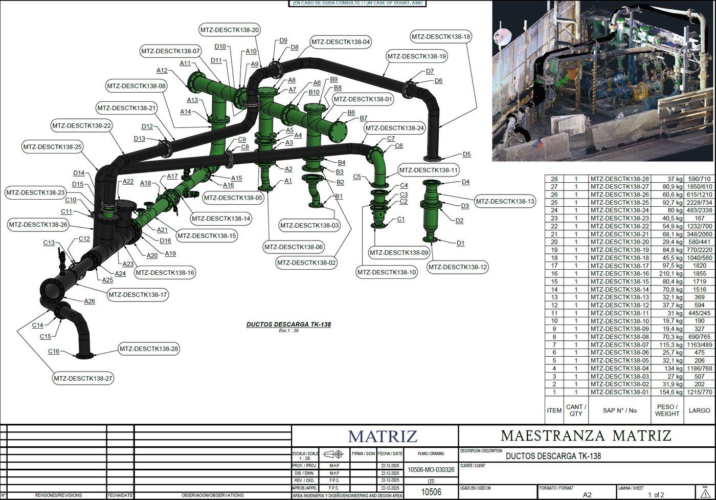 Plano de diseño de un proyecto de Matriz SPA